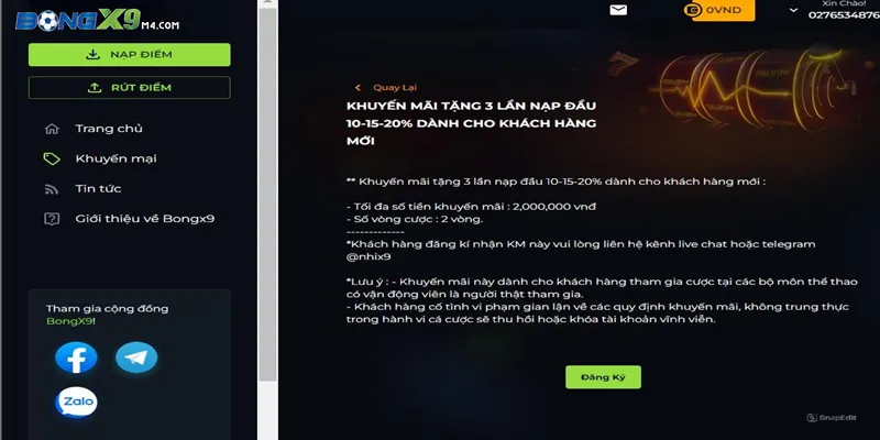 Top các Khuyến Mãi Bongx9 Cực HOT Mới Vừa Ra Mắt Trong Tháng Này Khuyến mãi tặng 3 lần nạp đầu tiên 10-15-20% dành cho khách hàng mới